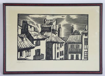 LORY MARS (XX) Paysage de toits. Lithographie...