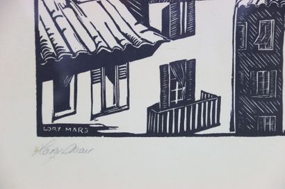LORY MARS (XX) Paysage de toits. Lithographie...