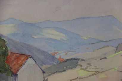 M. WORING (XXe). Paysage de campagne. Aquarelle...