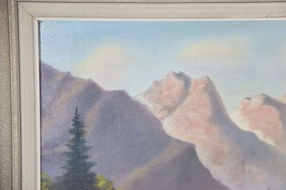 Ecole française XXe. Paysage de ferme. Huile...