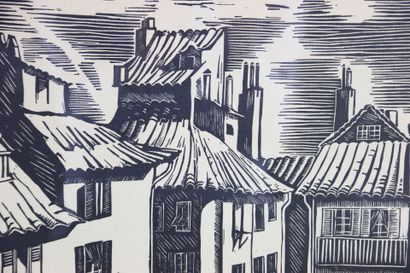LORY MARS (XX) Paysage de toits. Lithographie...