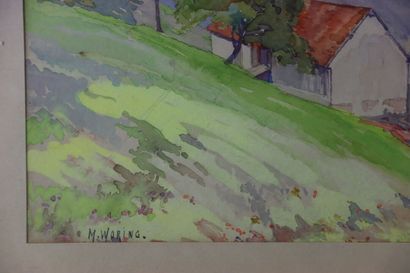 M. WORING (XXe). Paysage de campagne. Aquarelle...