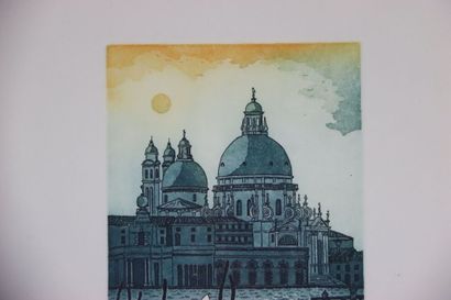 École italienne du XXe. Vue de la basilique...