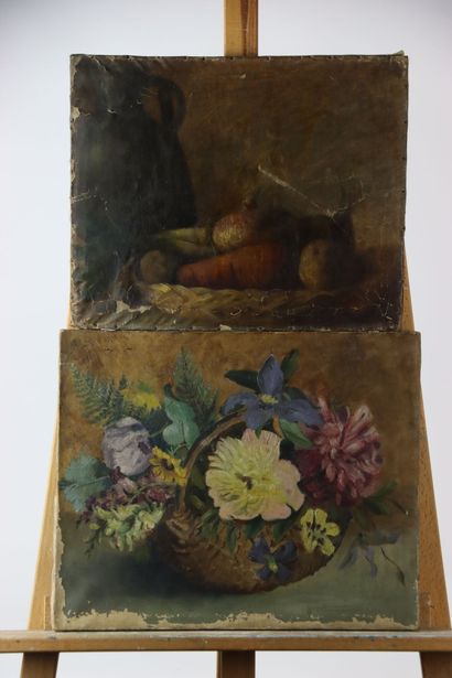 Réunion de deux huiles sur toile comprenant...