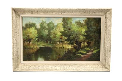 20th century school. River landscape. Oil...