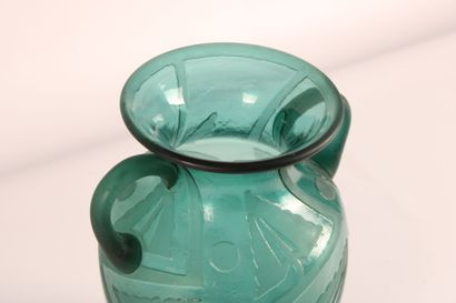 Vase with two handles and flared neck. Acid-etched...