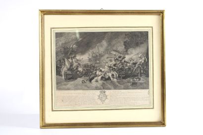 Combat de la Hogue. Engraving. Work of the...