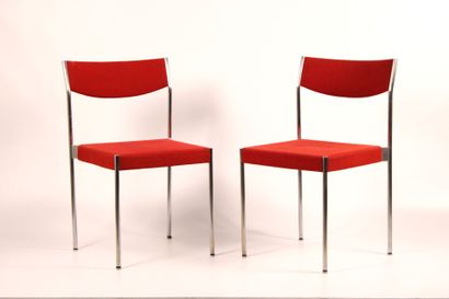 Pair of stainless steel chairs, tubular legs...