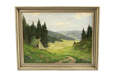 20th century school. Mountain landscape with...