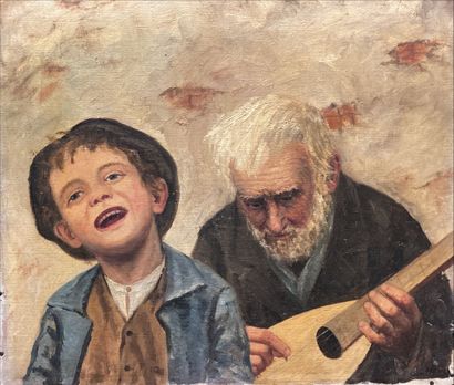 Late 19th century school. Duo of musicians....