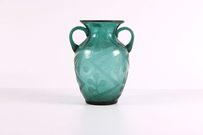Vase with two handles and flared neck. Acid-etched...
