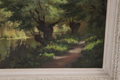 20th century school. River landscape. Oil...