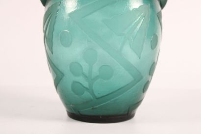 Vase with two handles and flared neck. Acid-etched...
