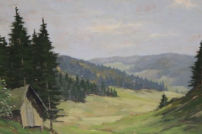 20th century school. Mountain landscape with...