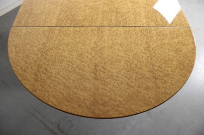 Dining table with oval top resting on a double...
