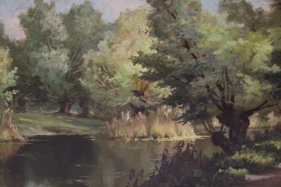 20th century school. River landscape. Oil...