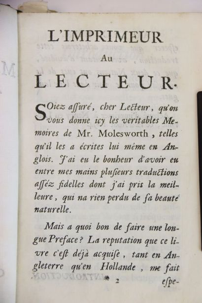 MOLESWORTH - Mémoires de M. Molesworth, envoyé...