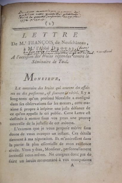 NEUFCHÂTEAU (François de) - Lettre de Mr....