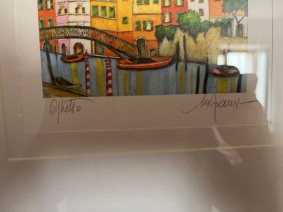 École italienne du XXe. Vue de Venise. Lithographie...