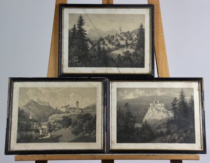 Lot constitué de 3 gravures représentant...