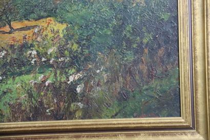 SALMON (XXe). Village des Ardennes. Huile...