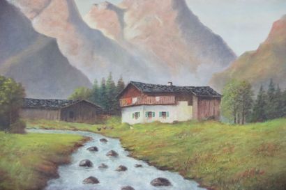 Ecole française XXe. Paysage de ferme. Huile...