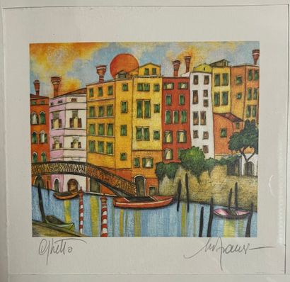 École italienne du XXe. Vue de Venise. Lithographie...