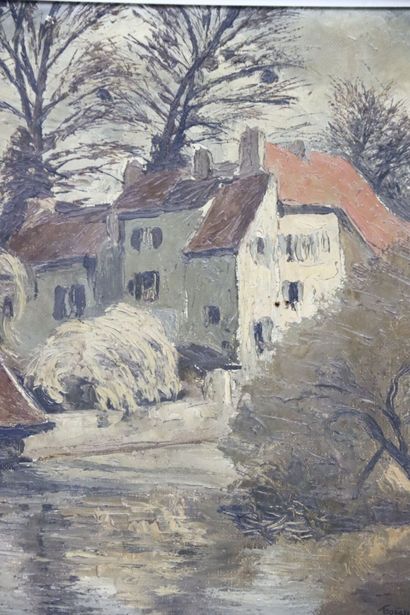 Ecole française du XXe. Paysage lacustre....