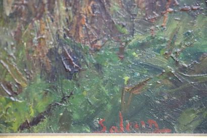 SALMON (XXe). Village des Ardennes. Huile...