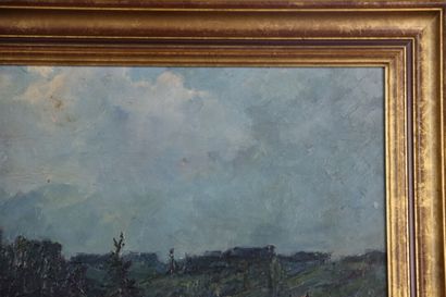 SALMON (XXe). Village des Ardennes. Huile...