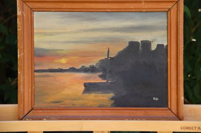 École du XXème. Vue du littoral. Huile sur...