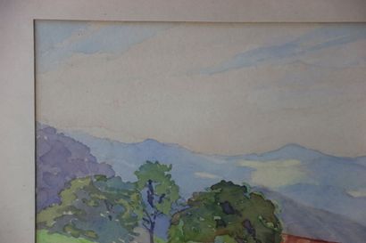 M. WORING (XXe). Paysage de campagne. Aquarelle...
