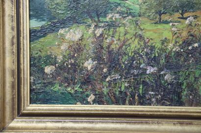 SALMON (XXe). Village des Ardennes. Huile...