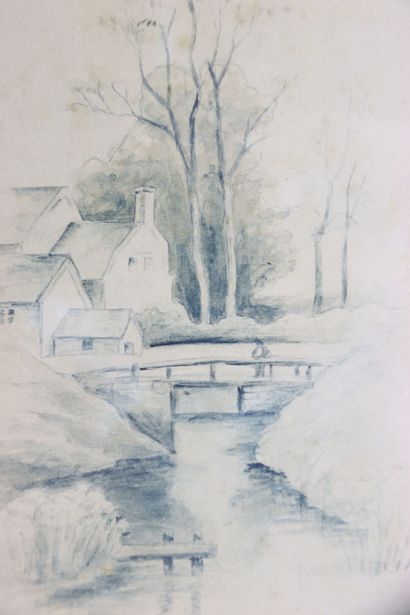 L. KAHN (XXeme). Paysages. Deux dessins au...