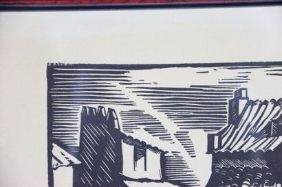 LORY MARS (XX) Paysage de toits. Lithographie...