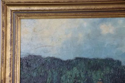 SALMON (XXe). Village des Ardennes. Huile...