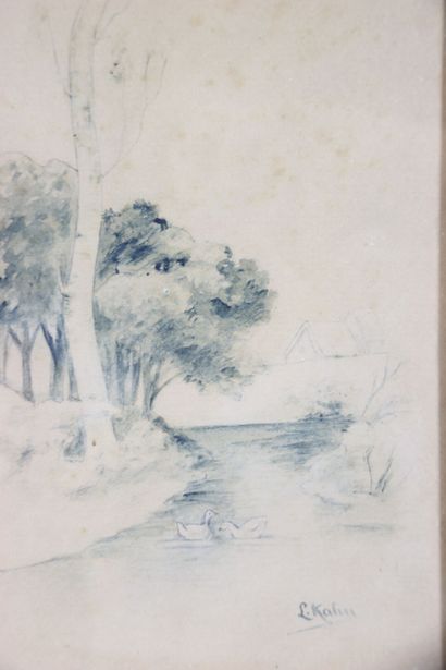 L. KAHN (XXeme). Paysages. Deux dessins au...