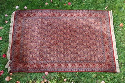 IRAN. XXe. Tapis en laine fond rouge. Dimensions...
