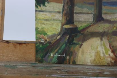 Bertrand (XXe). Paysage vosgien. Huile sur...