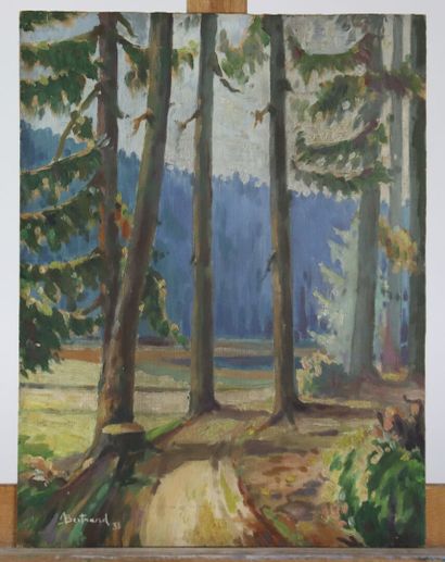 Bertrand (XXe). Paysage vosgien. Huile sur...
