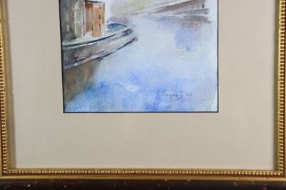 École française du XXe. Paysages. Deux aquarelles....