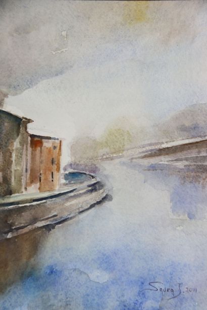 École française du XXe. Paysages. Deux aquarelles....
