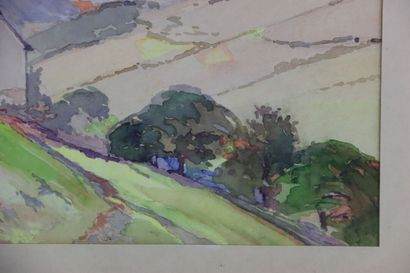 M. WORING (XXe). Paysage de campagne. Aquarelle...