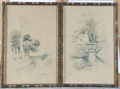 L. KAHN (XXeme). Paysages. Deux dessins au...