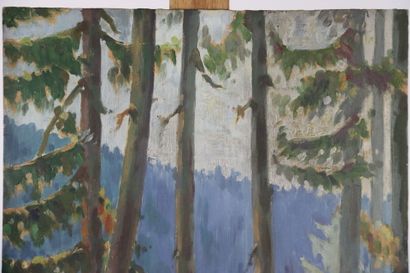 Bertrand (XXe). Paysage vosgien. Huile sur...