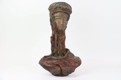 1 terracotta sculpture, female bust, modern...