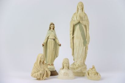 1 lot of 5 religious sculptures in resin,...