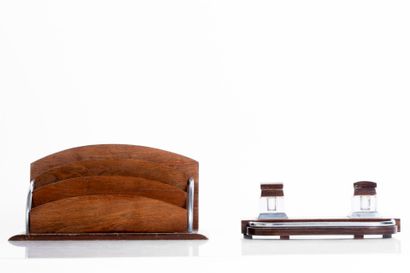 Veneer desk set including a letter holder...