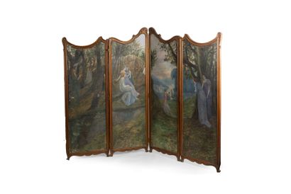Molded and carved walnut screen with four...
