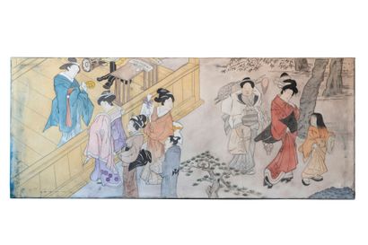 Suite of twelve mixed media on canvas depicting...